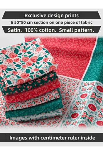 FabricMarket مجموعة قماش الساتان القطني 100% - 6 أنماط وردية، طباعة رقمية، مرقع وخياطة