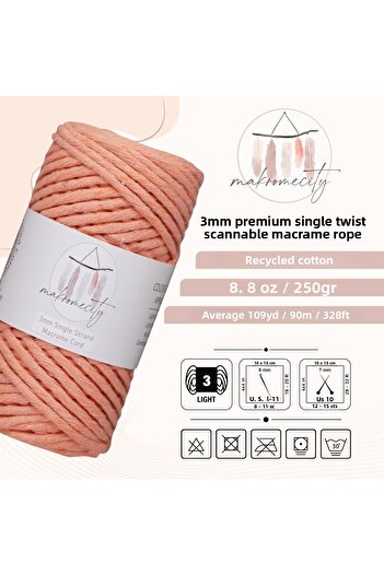 Makromecity Taranan Macrame Σχοινί 3mm Βαμβακερό Μακραμέ Σχοινί Μακραμέ Σχοινί Σολομός