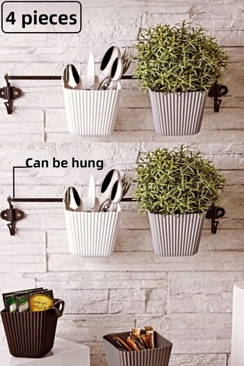 Bayev 223 4 Pieces Hanging Decorative Spoon Holder Spice Rack and Flower Pot Cactus Planter