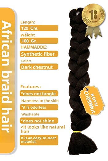 KONAK PERUK African Braid - Dark Chestnut Fiber Hair for Rasta and Box Braid