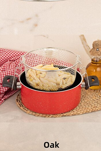 MEŞELER Granite Chips Frying Pot 24 Cm Deep Fryer Red