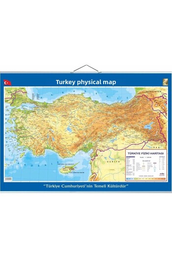 LRS STORE خريطة تركيا مقاس 70 × 50 سم مع حبل معلق على الوجهين، خريطة مكتبية للمدرسة السياسية والفيزيائية