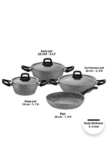 Emsan Lucca 7 Piece Cookware Set Gray Blue