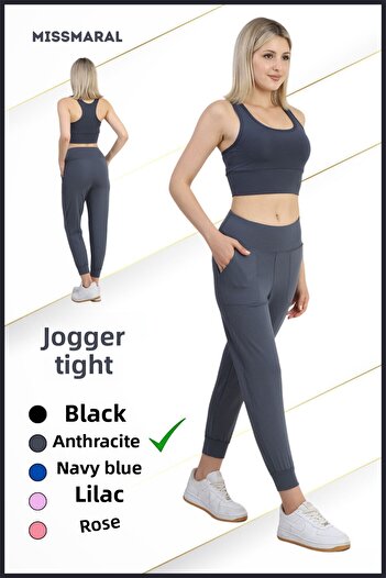 missmaral Leggings Anthracite High Waist Jogger Comfortable Fit Double Side Pockets Sporty Look Trend Jogger 106103
