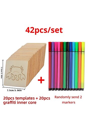 Choice 42Pcs Wooden DIY Drawing Templates - Kids Drawing Tool with Marks