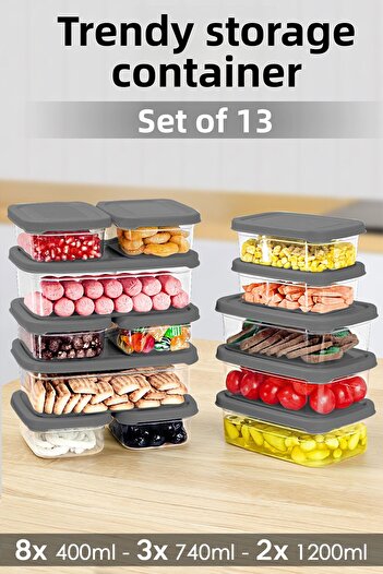 Meleni Home Set of 13 Gray Food Storage Containers - Microwavable Organizer