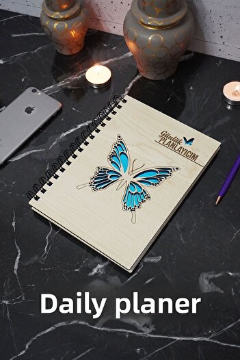 markcat Butterfly Design Wooden Schedule Pad - Undated Agenda - Daily Planner - A5 Schedule Pad