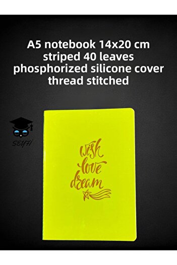 SEYFİKİRTASİYE A5 NOTEBOOK 14X20 CM STRIPED 40 SHEETS PHOSPHORIZED SILICONE COVER THREAD STITCHED
