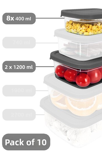 Meleni Home Set of 10 Gray Food Storage Containers - Microwavable Organizer