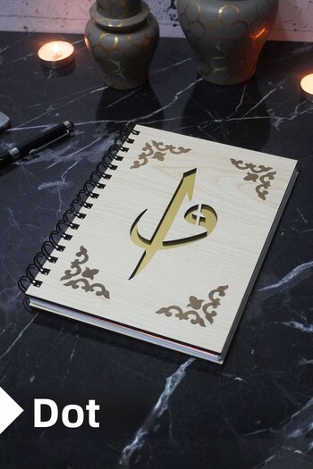 markcat Elif Vav Themed - Dotted Notebook with Wooden Cover (A5 - 120 Pages)