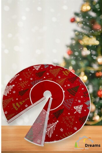 DÜŞLER EV TEKSTİLİ New Year's Red Pine Tree - Foot Carpet, Cover and Skirt Velcro, Washable