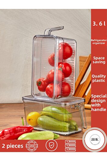 MHK Collection 2 Transparent Refrigerator Organizers with Handles - Food Storage and Organizing Set (3.60 Liters)