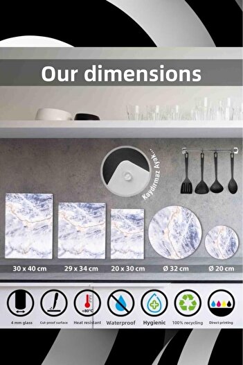 Saban 30X40 cm Glass Cutting Board Dear Mom Moon & Flowers