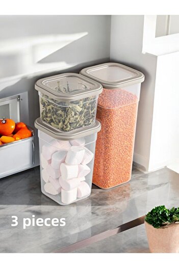Nesto Home Set of 3 Multi-Purpose Square Food and Pulses Storage Container Detergent Box 1X680 1X1250 1X1850 ml