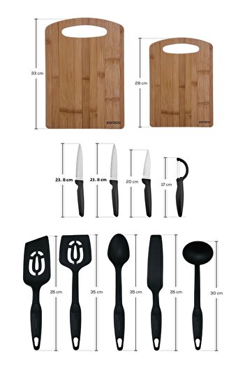 Karaca Stark 11 Piece Kitchen Prep Set with Cutting Board / Serving and Knife Set