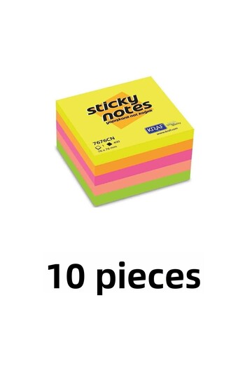 KRAF 10 Pack Adhesive Note Paper Cube 76x76 400yp Neon