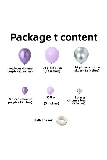 Organizasyon Pazarı Balloon Set Chrome Purple-Lilac-Chrome Silver Set of 60 Balloon Chain