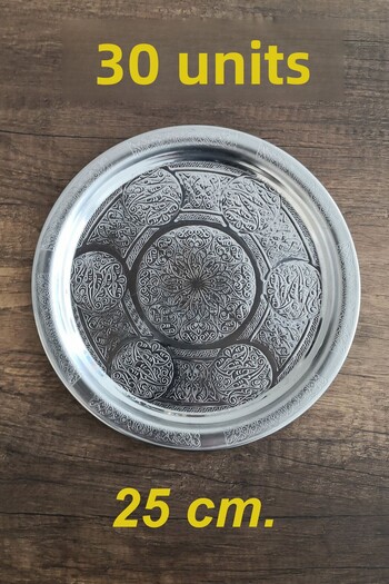 Binbir Trend 25 cm - Authentic Patterned Chrome Steel Appetizer and Serving Plate, Salad Plate