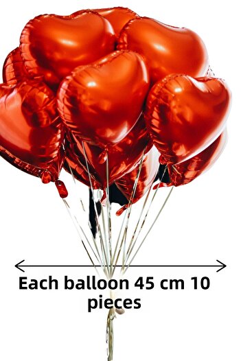 Baloncu Dede Heart Patterned 10 Pieces Red Foil Helium Compatible Balloon 1 Piece Love Balloon Confetti Dear Special Day