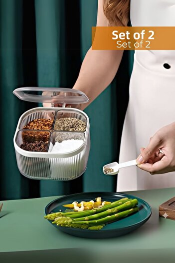Hesaplı Kasa 4 Compartment 4 Spoons Spice Rack Set of 2 1.1 Lt