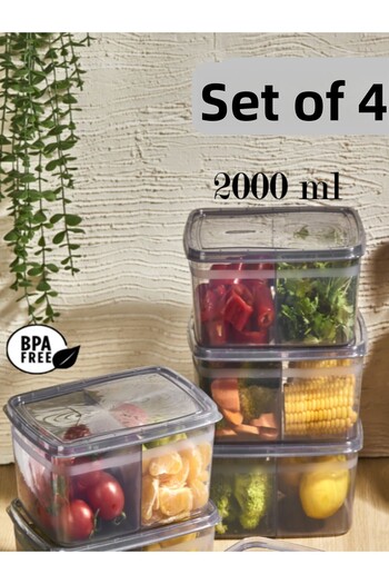 Bayev 4 Pieces Smoked Duo 2 Compartment Refrigerator Storage Container - Meat Mincer Vegetable Pulses Icebox Storage Box