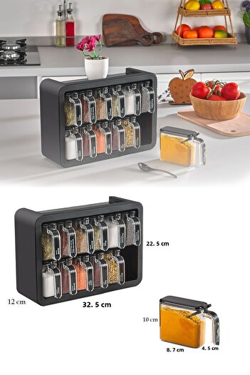 LİRAZON 12-Piece Stand Self-Spoon Spice Rack Set Countertop Spice Rack Spoon Holder Spice Rack
