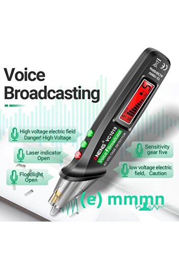 PowerS-Pro Vc1019 Voltage Tester Pen Intelligente Voice Broadcast 12V-1000V Infrared Sensor Positioning
