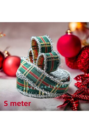 AGH Değerli Hediyeler Κορδέλα Πρωτοχρονιάς 5 μέτρων Καρό Glitter Διακοσμητική Κορδέλα Κουτί Κορδέλα συσκευασίας