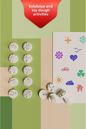 Fuon Symbols Play Dough and Watercolor Stamp Set Stamp Set with Replaceable Head- 11 Pieces