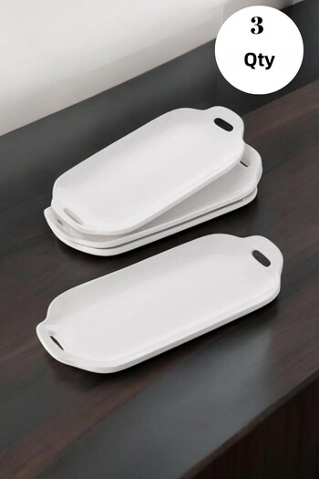 İLİVA 3-Piece Chicken World Model Oval Dish with Handle - Boat Serving Presentation Plate