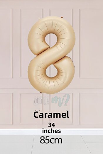 Atölye Mi 8 Year Old Caramel Number Balloon 34 Inch Sand Beige Age Balloon