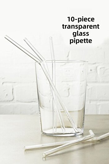 Sekiz8 Set of 10 Glass Straws | Transparent, Beveled |