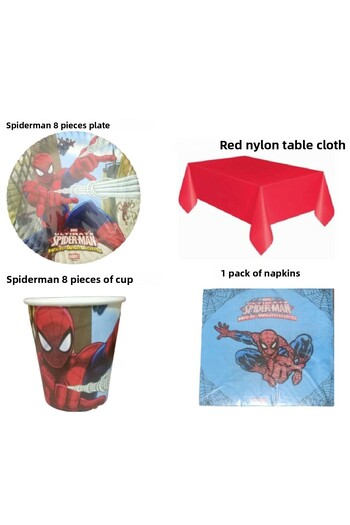 SPIDERMAN Spiderman Spiderman Plate Cup Napkin Tablecloth Set for 8 People