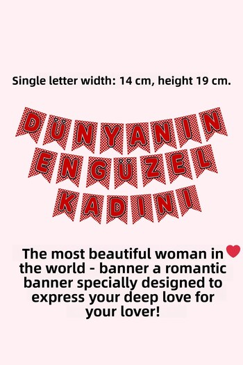 Baloncu Dede 20 Red Heart Balloon Set the Most Beautiful Woman in the World Written Banner Valentine's Women's Day