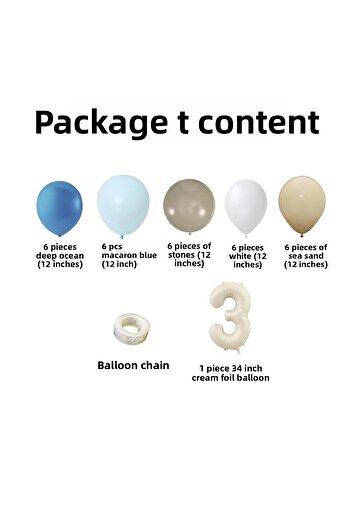 Organizasyon Pazarı Deep Ocean 3 34-Inch Creamfolyobalon 30-Piece Balloon Chain Set - Blue, Stone, White, Mermaid