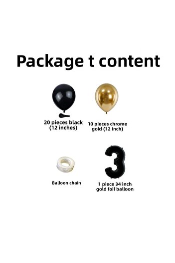 Organizasyon Pazarı Black-Chrome Gold 3 34inc Balloon Chain Set - 30 Pieces Foil