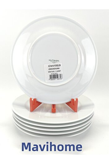 Kütahya Porselen Set of 6 White Serving Plates - Thick Porcelain, 25 cm