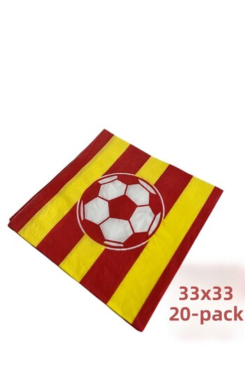 partyrüyası Yellow Red Striped Soccer Ball Pattern Paper Napkin