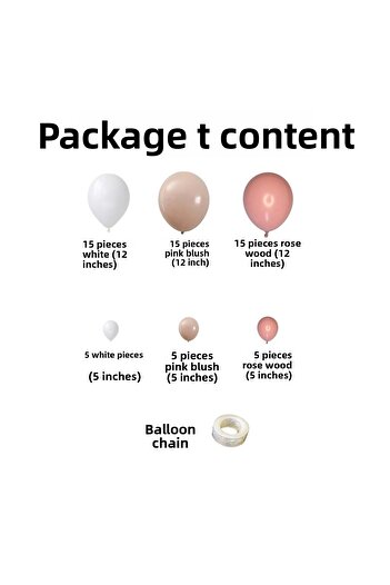 Organizasyon Pazarı Balloon Set White-Pink Blush-Rose Wood 60-Piece Balloon Chain Set