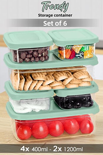 Meleni Home Rectangular Food Set of 6 - Microwaveable Green Organizer Container