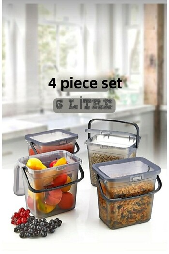 AHİR TİCARET Mega Size 4-Piece Square Flour Pulses Container 6 Liters - 4 Pieces Flour Storage Container