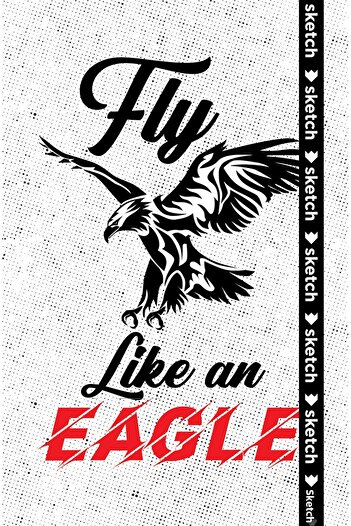 sketch Eagle Design Striped Notepad - 13X21 cm Hard Cover 192 Pages