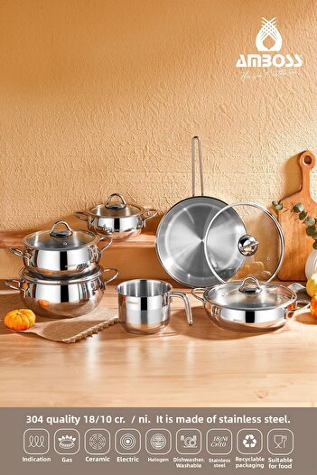 Amboss Chef 11 Piece Stainless Steel Induction-Based Cookware Set - Suitable for All Stoves