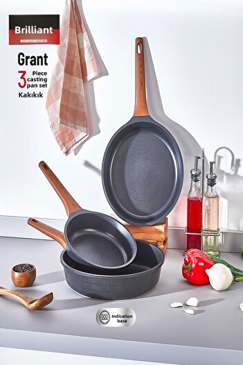 decorev Grant 3 Piece Granite Pans Set - Induction Base Suitable for 20/24/28cm Electric Cookers