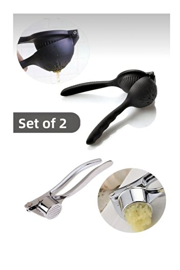 Kitchen Pembelia Set of 2 Stainless Steel Garlic Press and Cast Iron Lemon Squeezer Citrus Juicer
