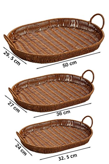 Porsima 708-C Oval Set of 3 Wicker Baskets and Trays - Decorative Home Kitchen Organizer
