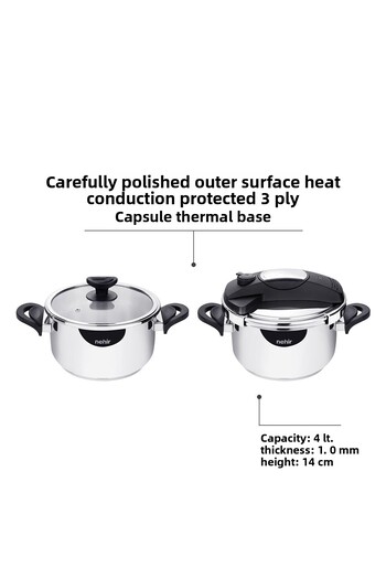 Nehir 4 Piece Stainless Matic Silver Steel Cookware Set - with Pressure