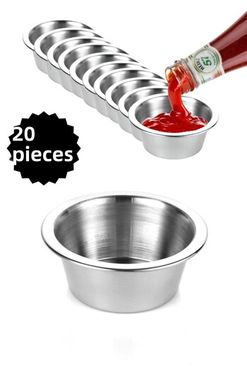 ÖzSa Home 20 Pieces Sauce Bowl for Burger, Stainless Steel Jam Bowl, Snack Bowl, Turkish Delight Holder for Coffee