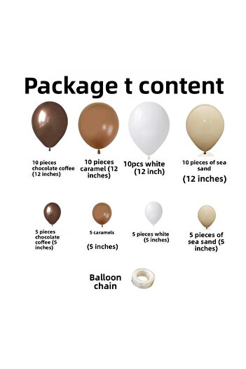 Organizasyon Pazarı Balloon Set Chocolate Brown-Caramel-Sea Sand-White Set of 60 Balloon Chain