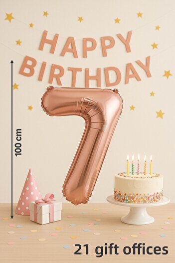 hediyeofisi Foil Balloon 7 Number Helium Balloon 100 Cm Rose Color - 7 Years Old Balloon - 7 Years Old Balloon -7 Number Balloon